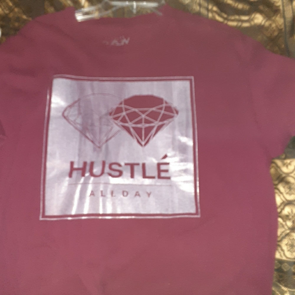 Hustle all day silver dark red t shirt